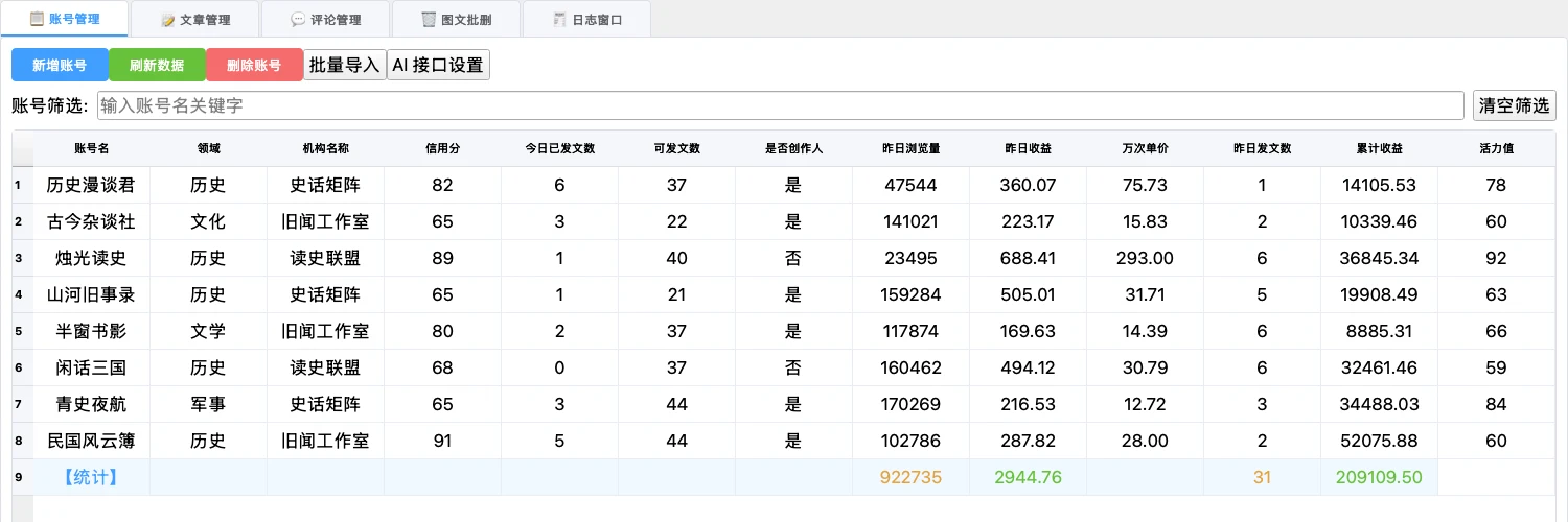 健康管理账号列表